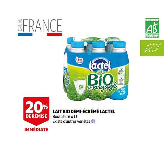 lait bio demi-écrémé lactel