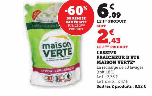 Lessive Fraicheur D'été Maison Verte -60% De Remise Immédiate Sur Le 2ème Produit
