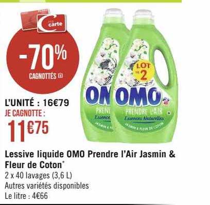 lessive liquide omo prendre l'air jasmin & fleur de coton
