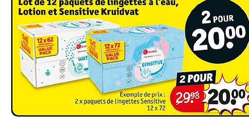lot de 12 paquets de lingettes à l'eau, lotion et sensitive kruidvat