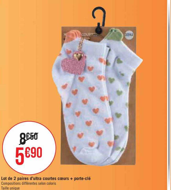 lot de 2 paires d'ultra courtes cœurs + porte-clé
