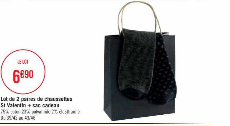 Lot De 2 Paires De Chaussettes St Valentin + Sac Cadeau