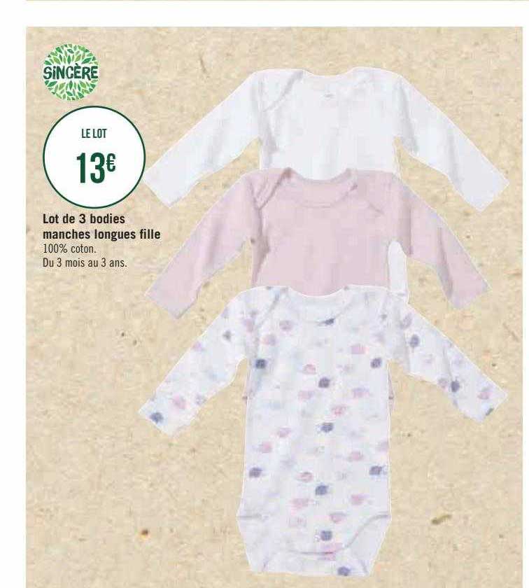 lot de 3 bodies manches longues fille sincère