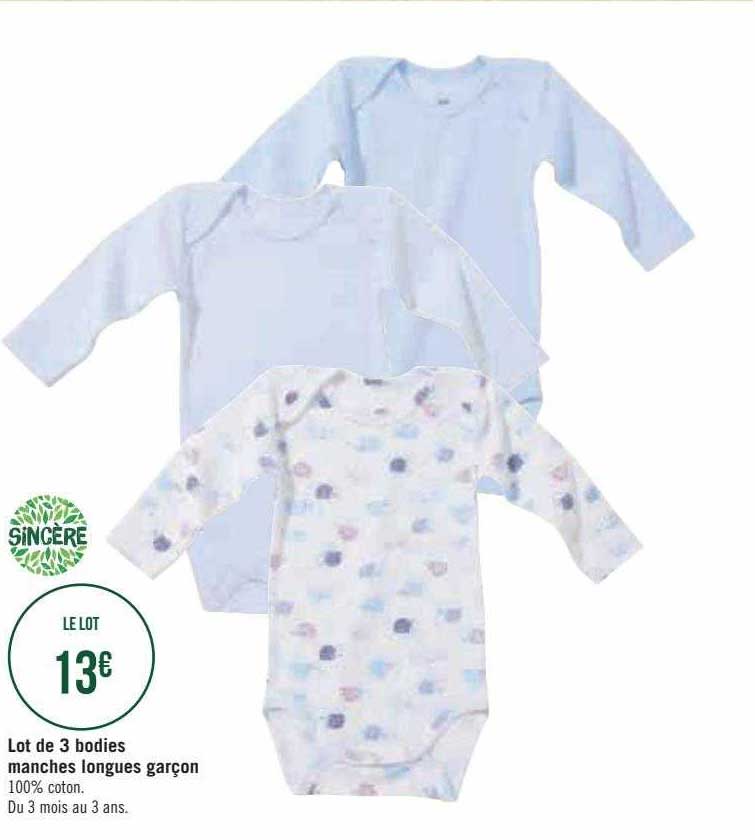 lot de 3 bodies manches longues garçon sincère