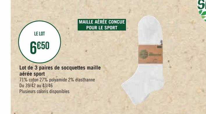 lot de 3 paires de socquettes maille aérée sport