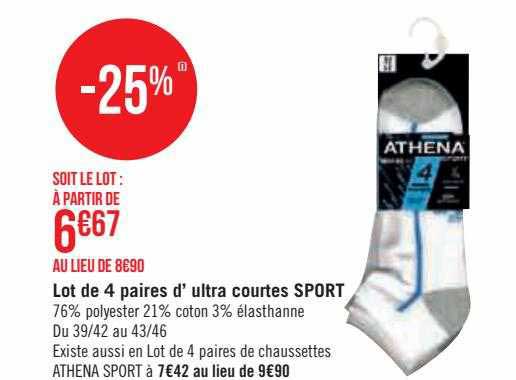Lot De 4 Paires D'ultra Courtes Sport Athena