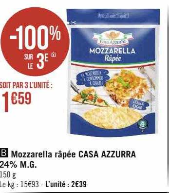 mozzarella râpée casa azzurra 24% m.g.