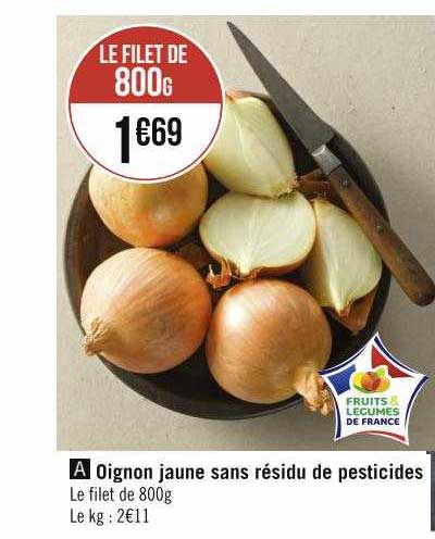 oignon jaune sans résidu de pesticides