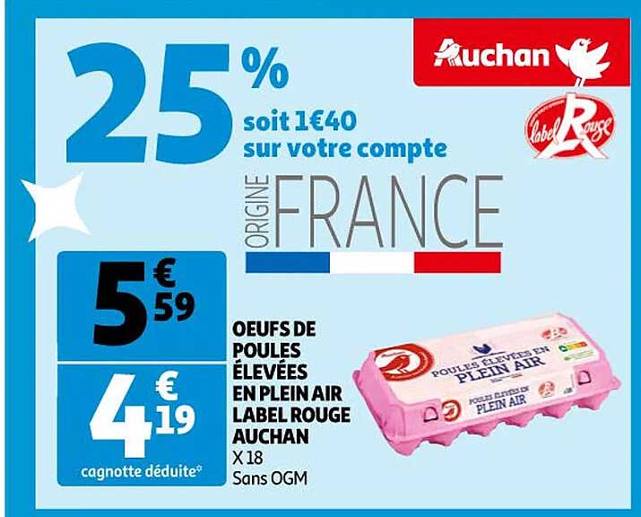 œufs de poules élevées en plein air label rouge auchan