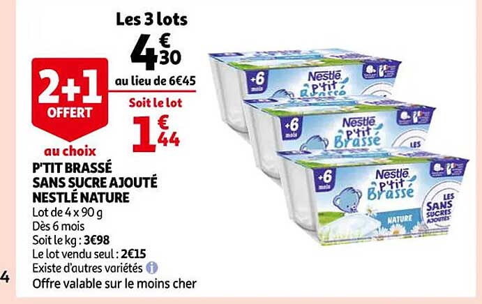 p'tit brassé sans sucre ajouté nestlé nature