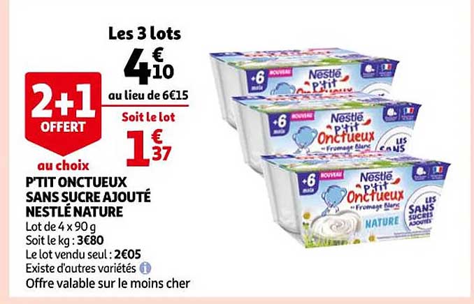 p'tit onctueux sans sucre ajouté nestlé nature