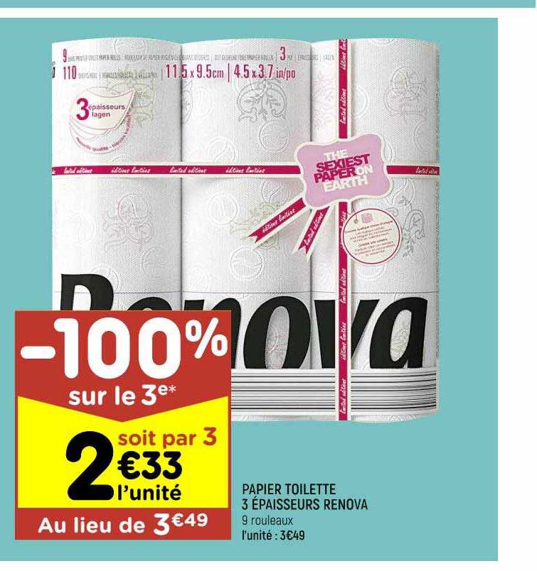 papier toilette 3 épaisseurs renova