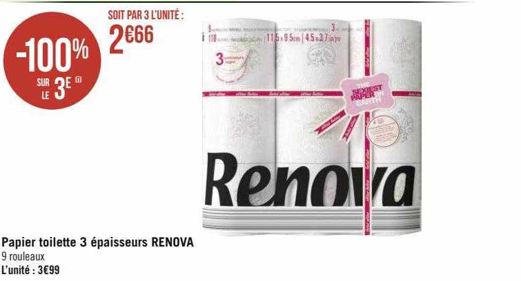 papier toilette 3 épaisseurs renova