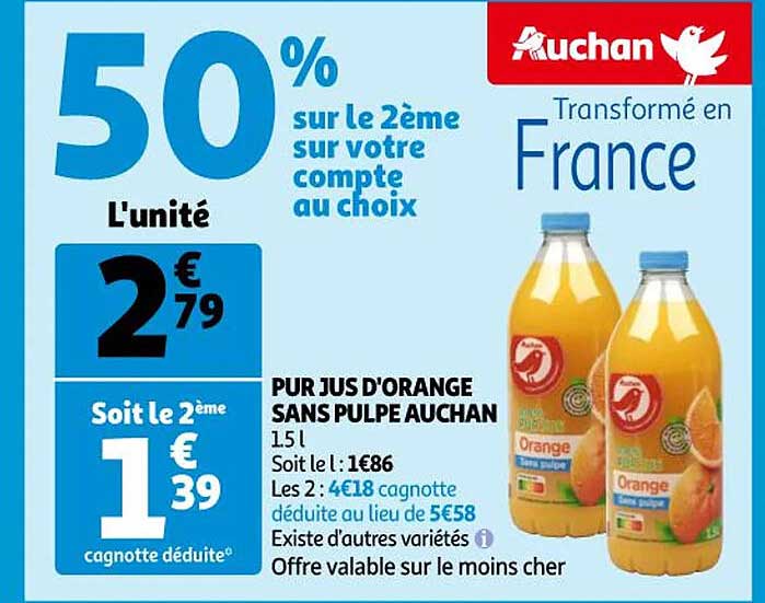Pur Jus D'orange Sans Pulpe Auchan