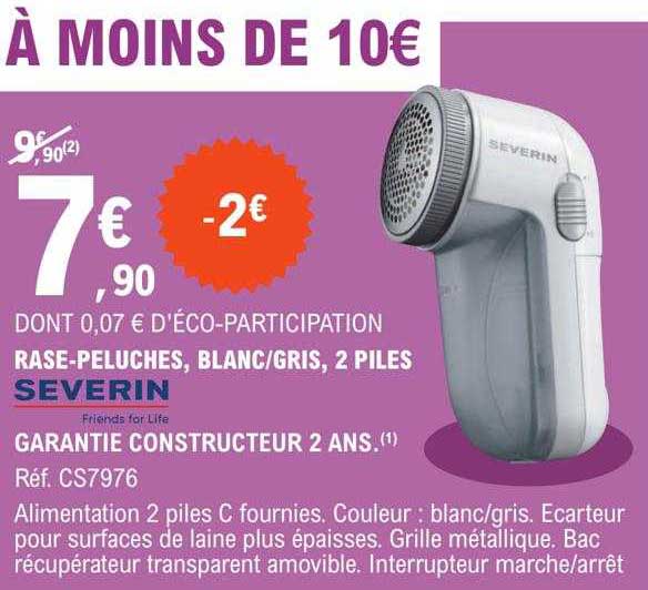 rase-peluches, blanc-gris, 2 piles severin