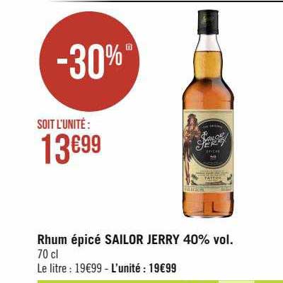 rhum épicé sailor jerry 40% vol.