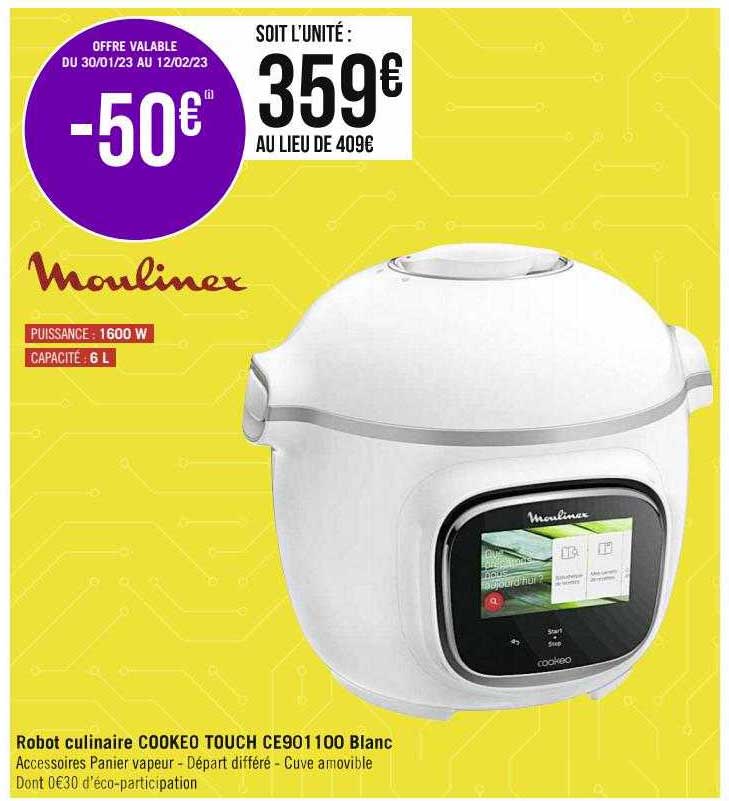 robot culinaire cookeo touch ce901100 blanc moulinex