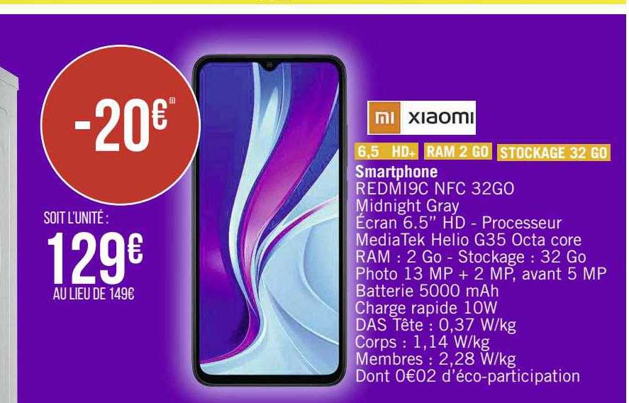 smartphone redmi9c nfc 32 go xiaomi