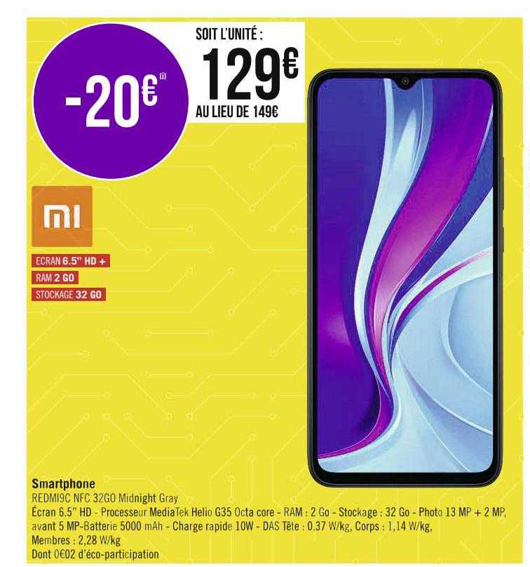 smartphone redmi9c nfc 32go midnight grey xiaomi