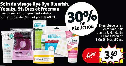 soin du visage bye bye blemish, yeauty, st. ives et freeman