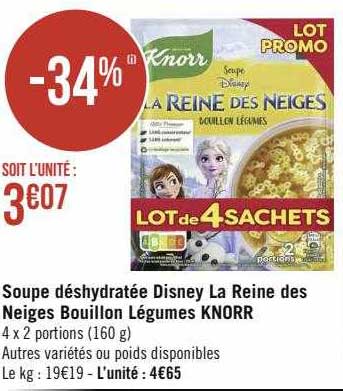 soupe déshydratée disney la reine des neiges bouillon légumes knorr