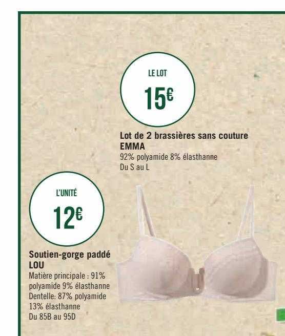 soutien-gorge paddé lou, lot de 2 brassières sans couture emma