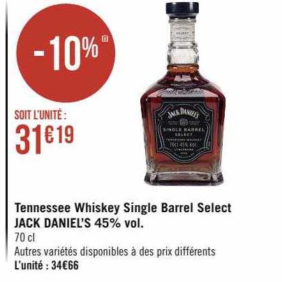 tennessee whiskey single barrel select jack daniel's 45% vol.