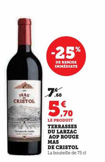 terrasses du larzac aop rouge mas de cristol -25% de remise immédiate