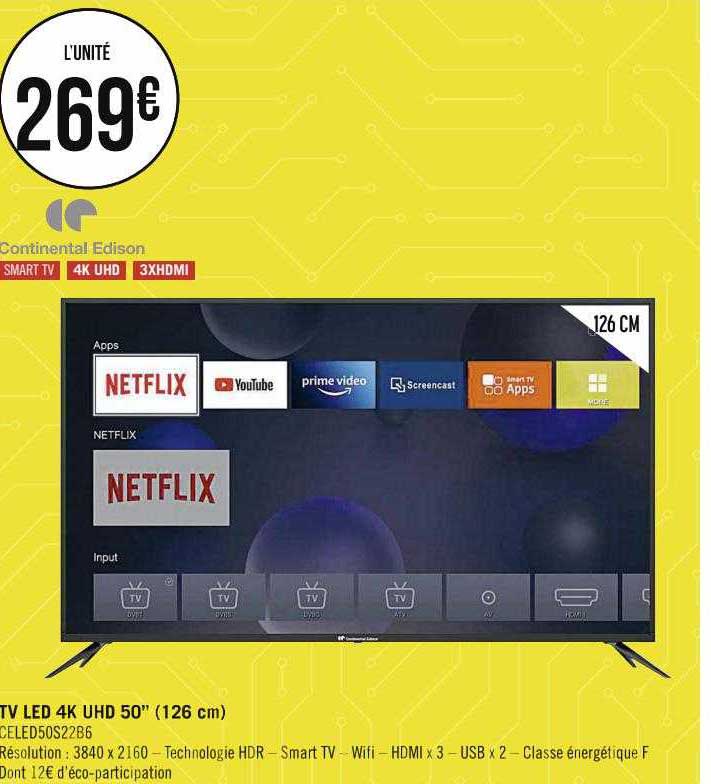 Tv Led 4k Tv Led 4k Uhd 50" (126) Continental Edison