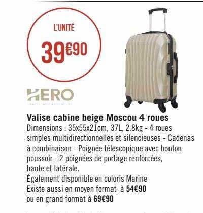 valise cabine beige moscou 4 roues hero