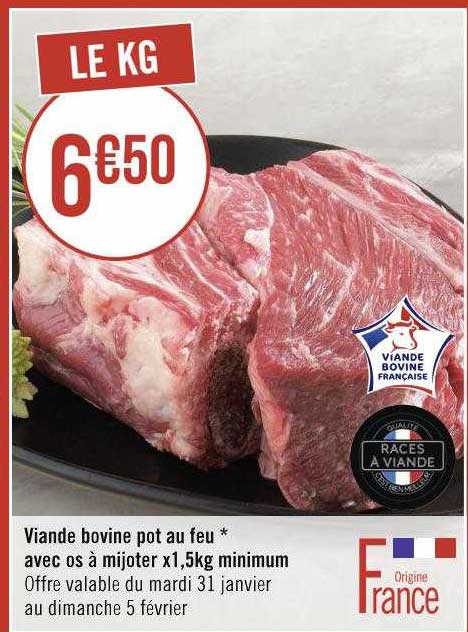 viande bovine pot au feu avec os à mijoter x1,5kg minimum