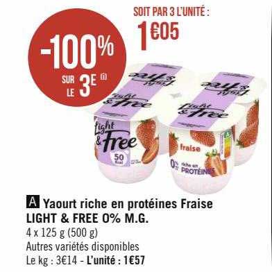 yaourt riche en protéines fraise light & free 0% m.g.