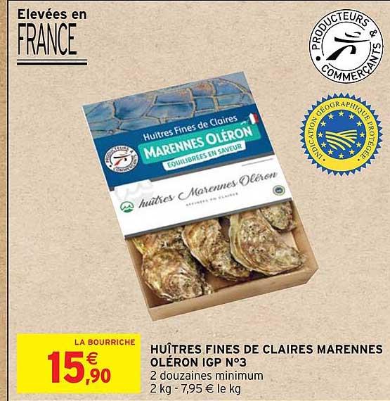 huîtres fines de claires marennes oléron igp n°3