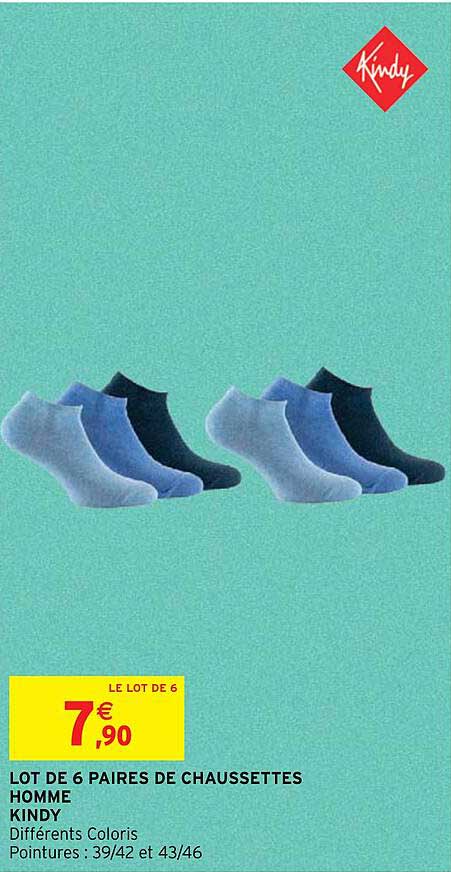 lot de 6 paires de chaussettes homme kindy