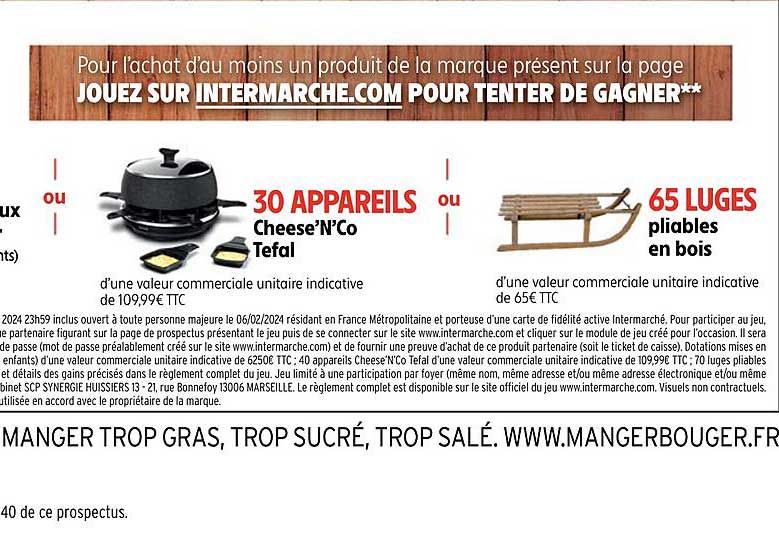 30 appareils cheese'n'co tefal ou 65 luges pliables en bois