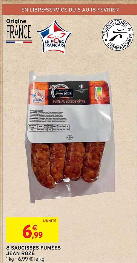 8 saucisses fumées jean rozé