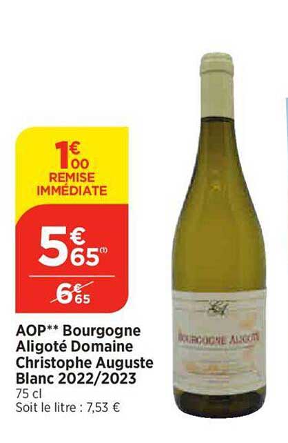 aop** bourgogne aligoté domaine christophe auguste blanc 2022/2023