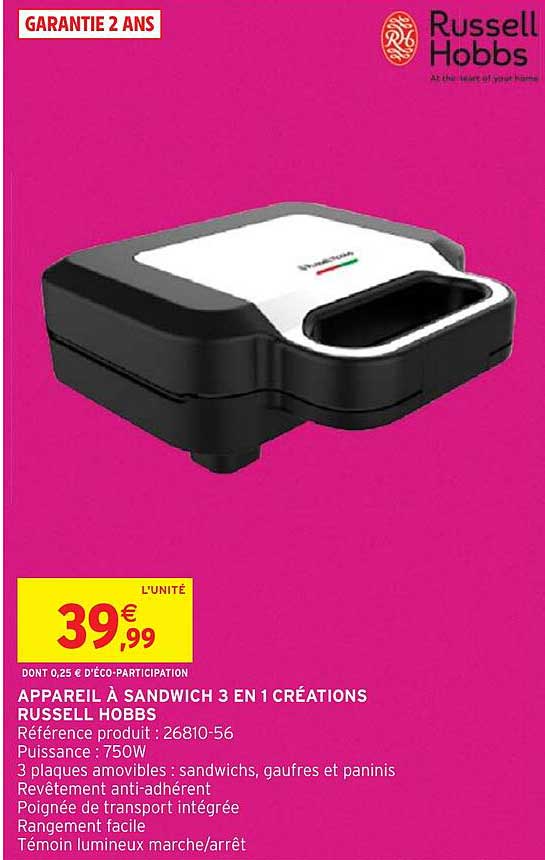 appareil à sandwich 3 en 1 créations russell hobbs