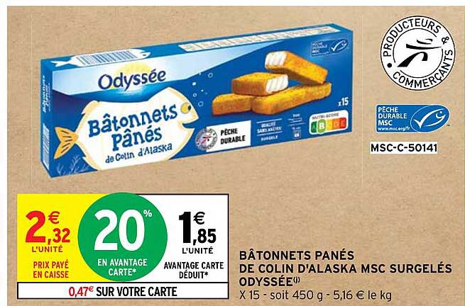 Bâtonnets Panés De Colin D'alaska Msc Surgelés Odyssée