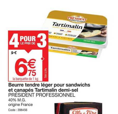 beurre tendre léger pour sandwichs et canapés tartimalin demi-sel président professionnel