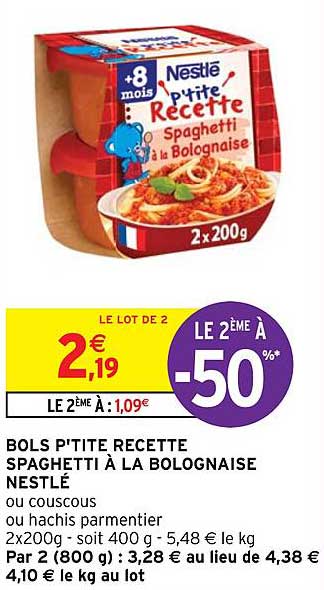 bols p'tite recette spaghetti à la bolognaise nestlé