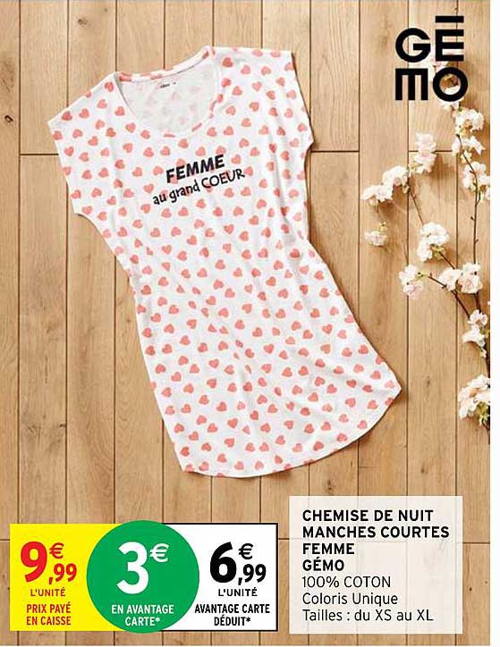 chemise de nuit manches courtes femme gemo