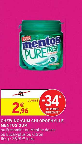 chewing-gum chlorophylle mentos gum