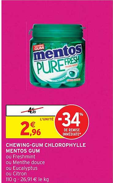 chewing-gum chlorophylle mentos gum