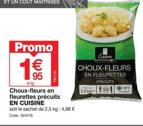 choux-fleurs en fleurettes précuits en cuisine