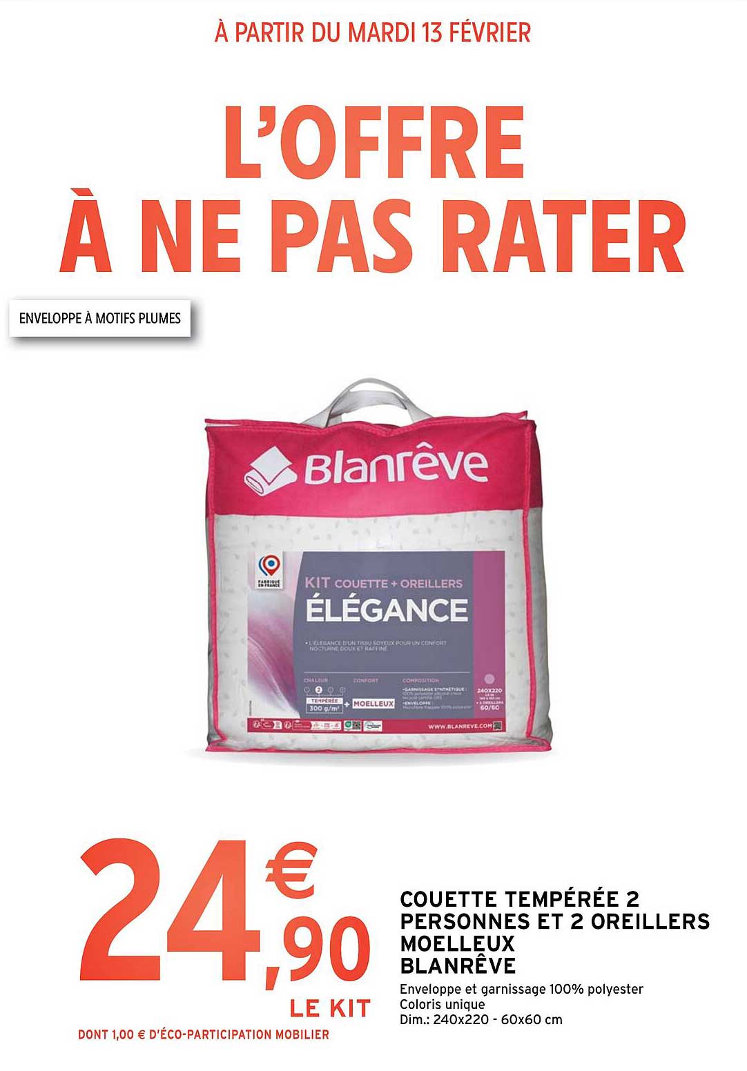 couette tempere  2 personnes et 2 oreillers moelleux blanreve