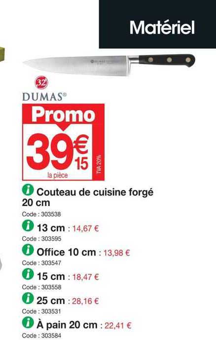 couteau de cuisine forgé 20 cm, 13 cm, office 10 cm, 15 cm, 25 cm, à pain 20 cm