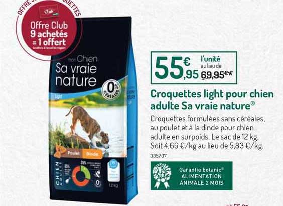 croquettes light pour chien adulte sa vraie nature