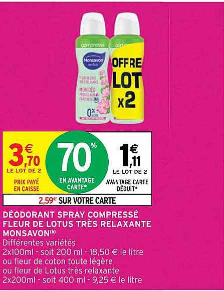 déodorant spray compressé fleur de lotus très relaxante monsavon