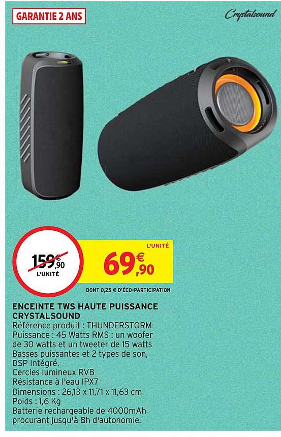enceinte tws haute puissance crustalsound